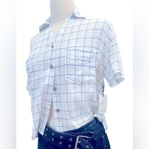 NWT- Japna White and Blue Plaid Button Down Shirt
